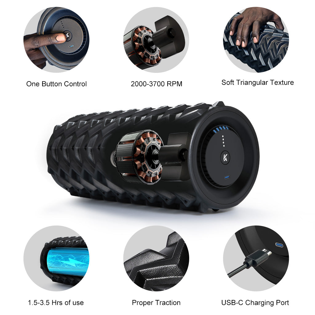 Vibrating Foam Roller Pro  - 5 Speed Deep Tissue Massager with up to 3700 RPM